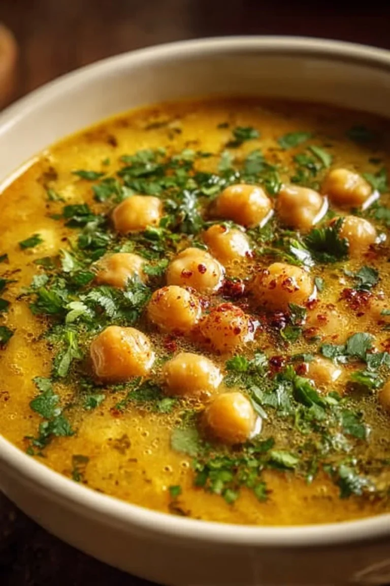 Soupe grecque facile aux pois chiches servie dans un bol.