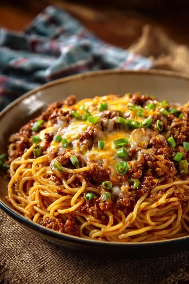 Délicieuse casserole de spaghetti au style cowboy avec légumes et fromage