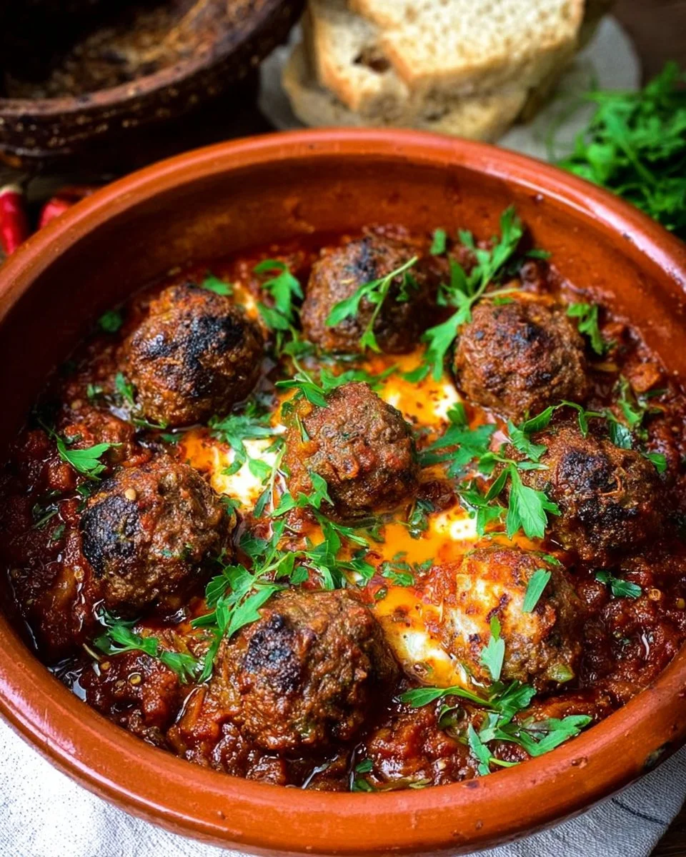 Tagine de boulettes de viande marocaines avec sauce tomate et épices