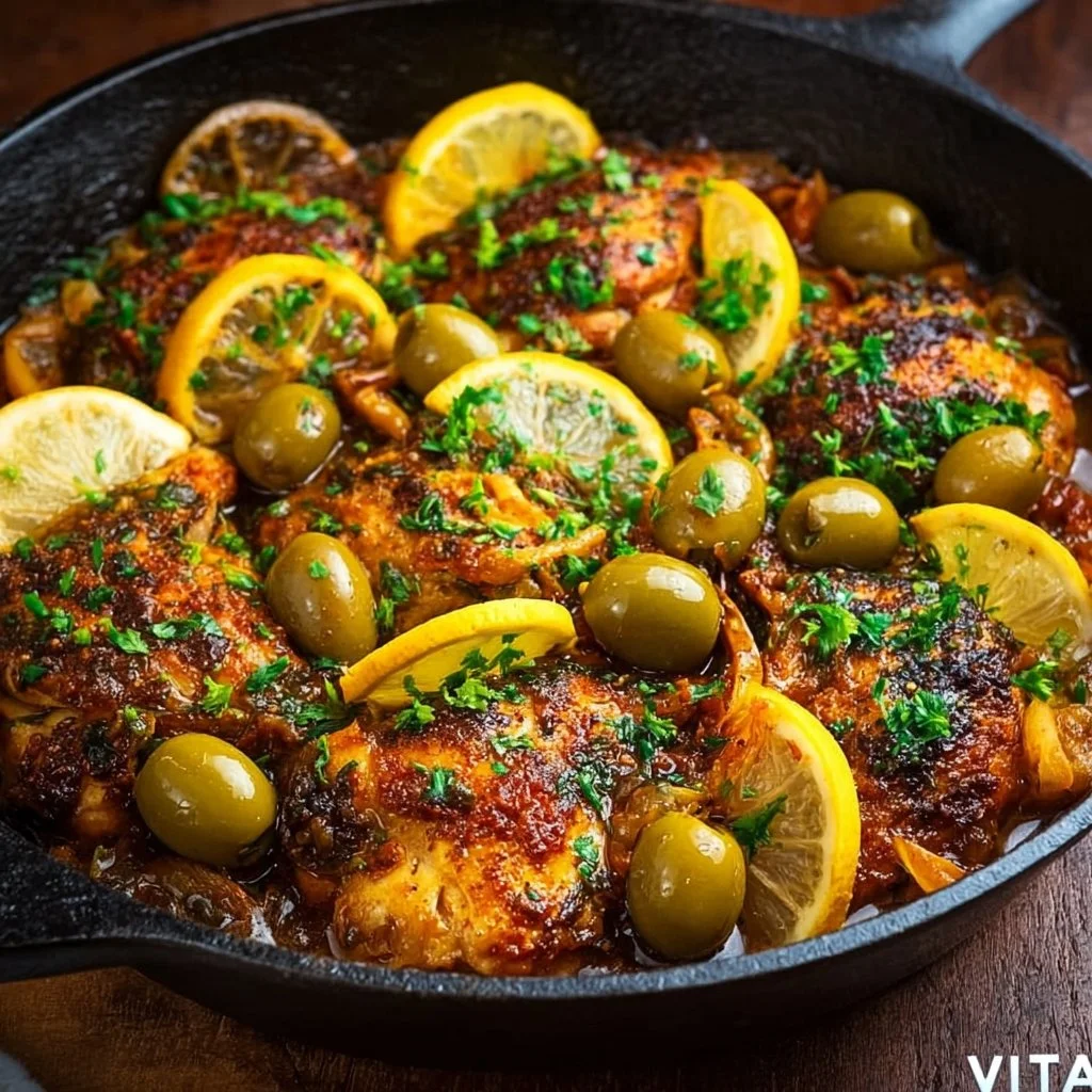 Tagine de poulet aux olives et au citron, un plat marocain traditionnel