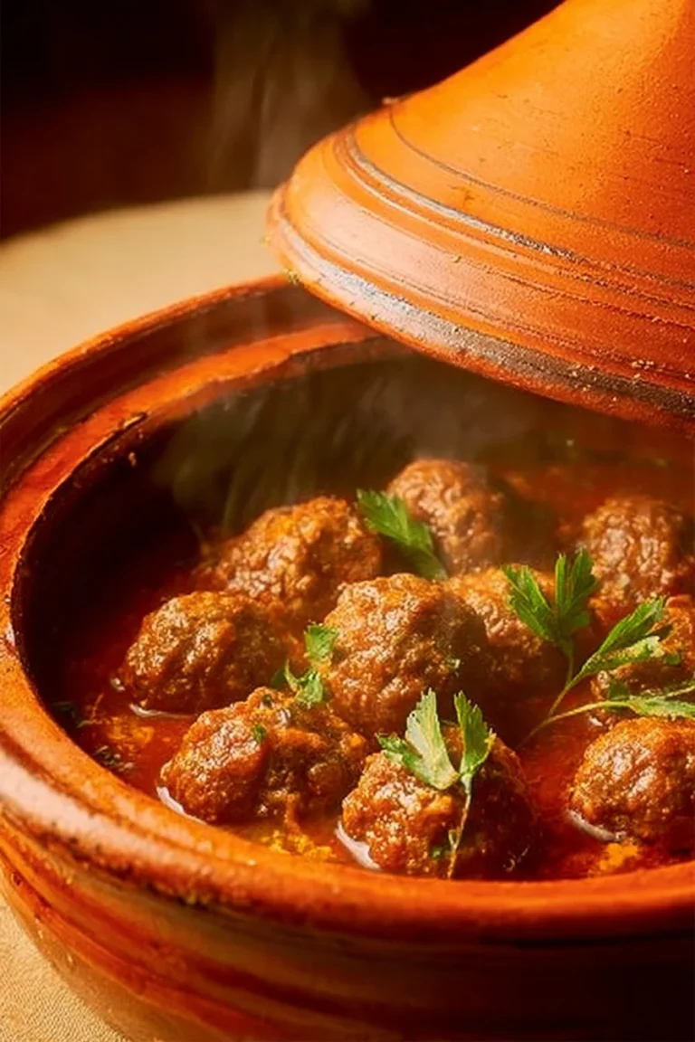 Bol de kefta tajine marocaine avec boulettes de viande et sauce épicée