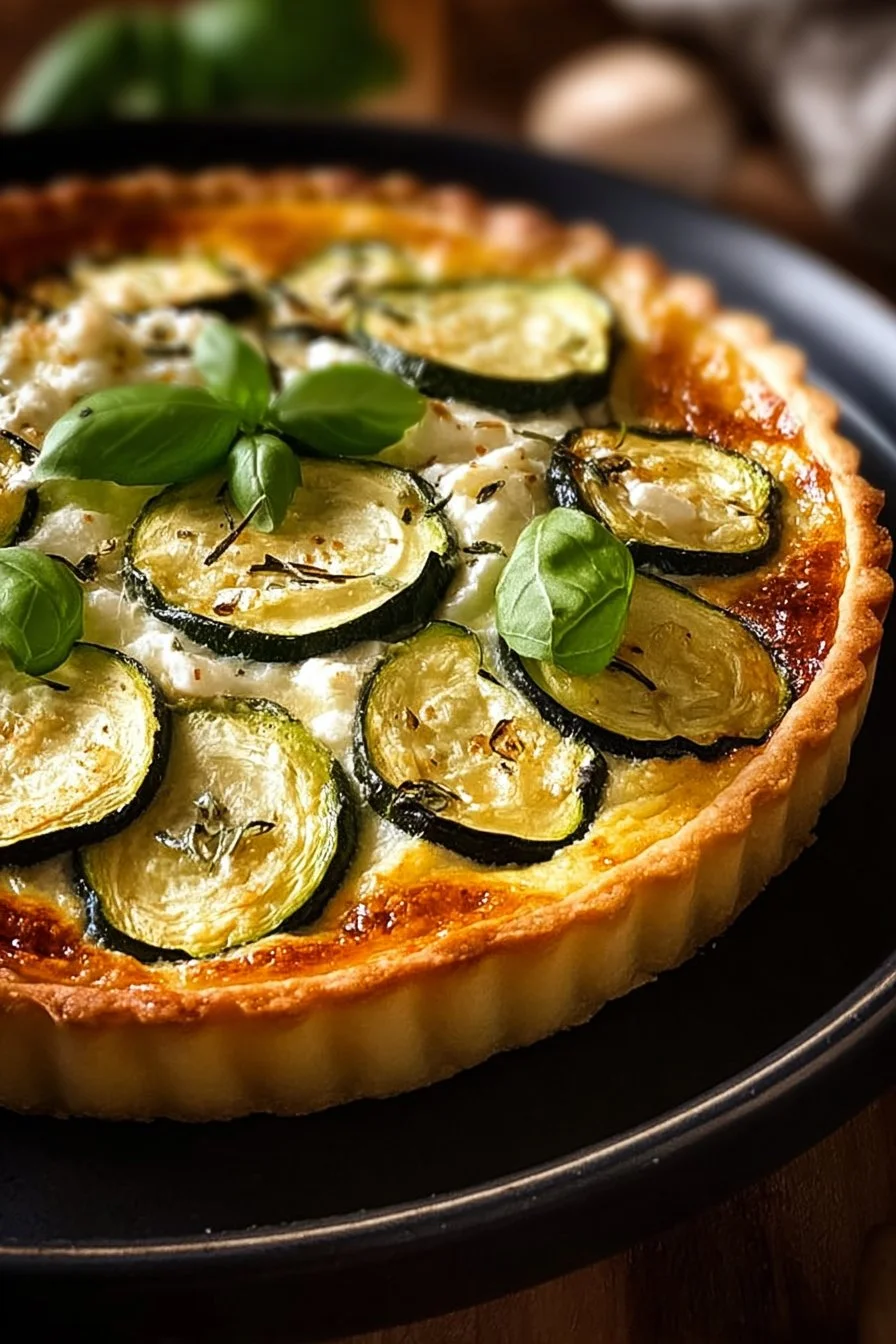 Tarte Courgette Feta fraîchement cuite, parfaite pour un repas léger
