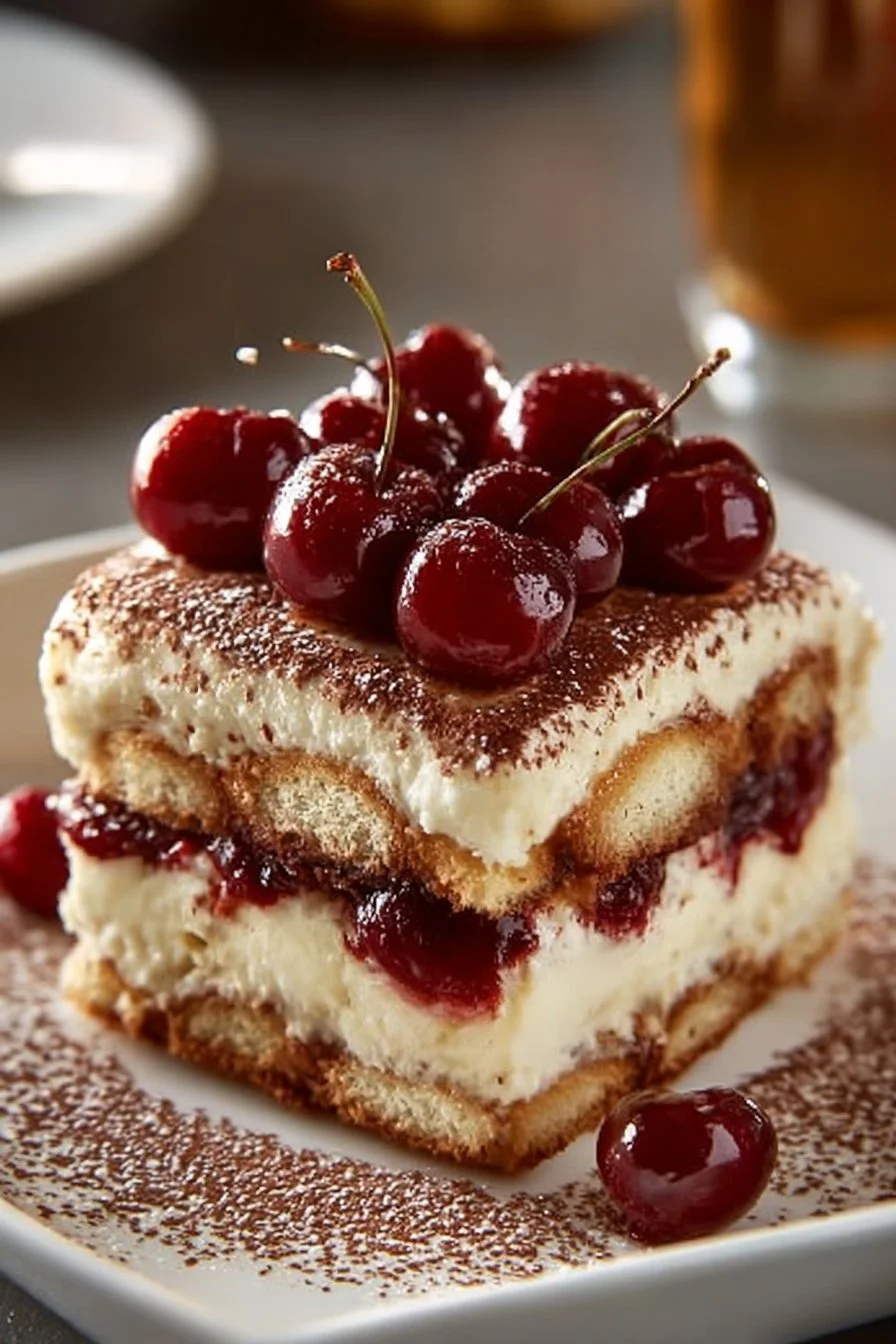 Tiramisu Cerise-Amaretto, dessert riche en saveurs de cerises et amaretto