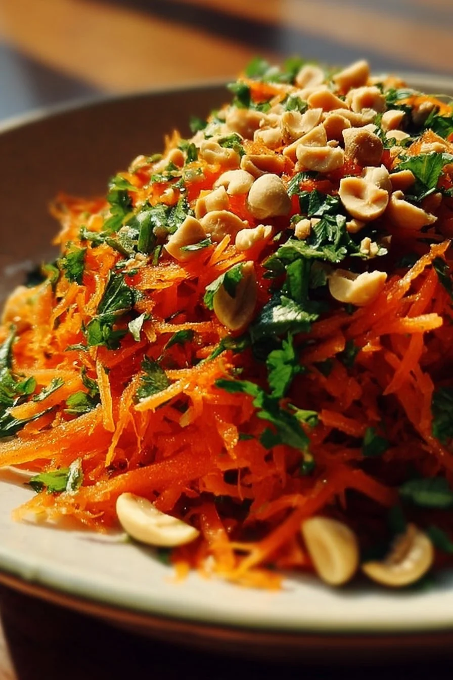 Salade vietnamienne de carottes râpées avec légumes frais et assaisonnement