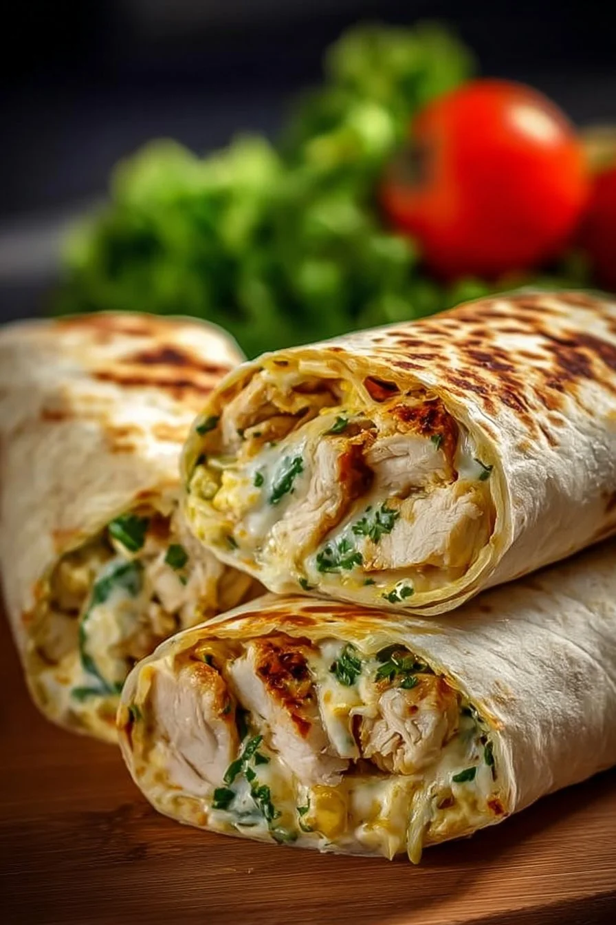 Wraps poulet fromage ail savoureux et facile à préparer