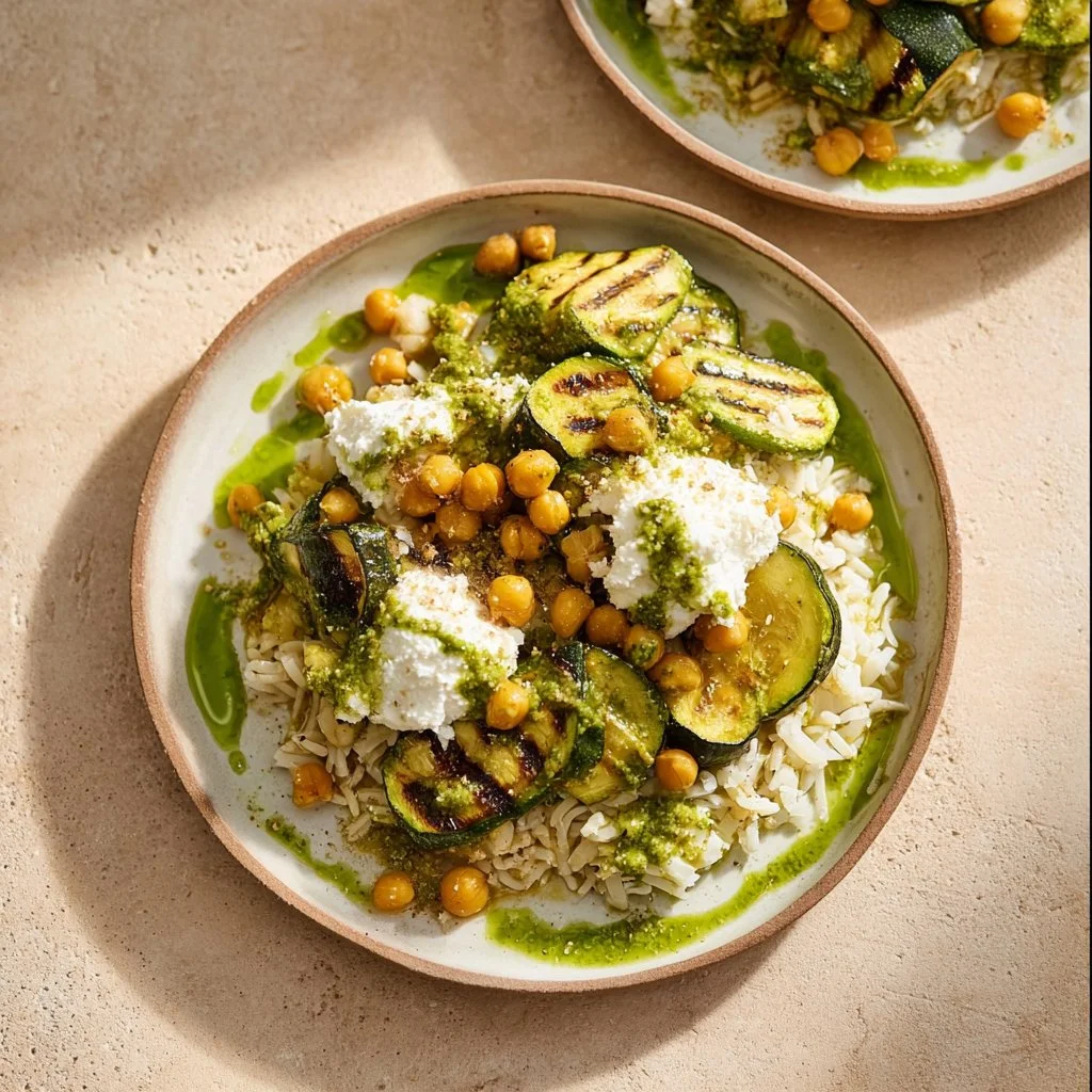 Salade d'orzo estivale avec légumes colorés et vinaigrette légère
