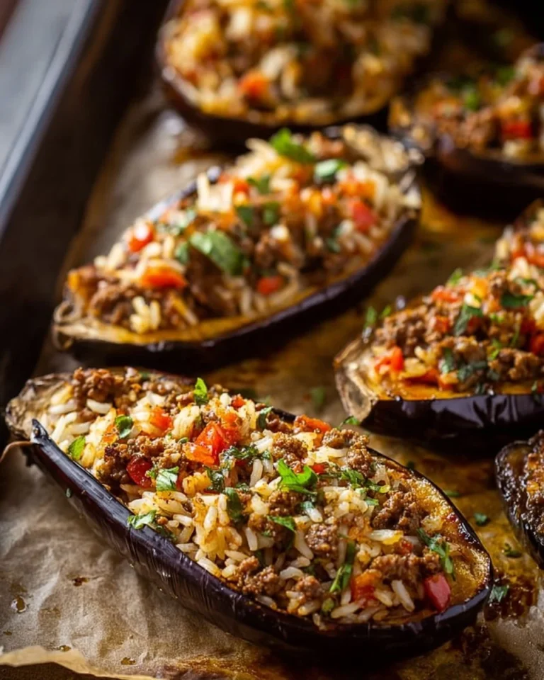 Aubergines farcies aux épices du Moyen-Orient, prêtes à être dégustées