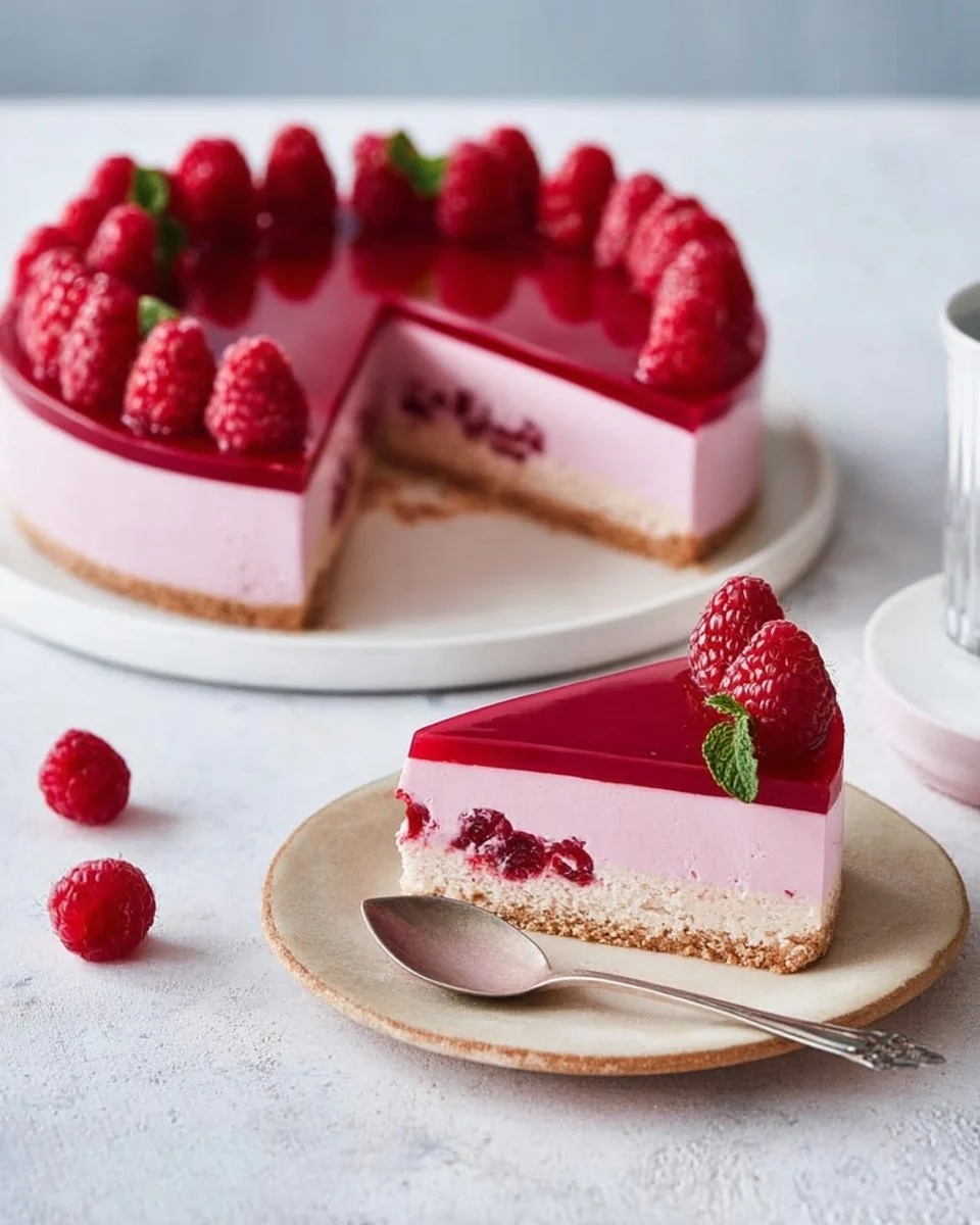 Bavarois Framboise présenté dans un joli dessert de framboises.