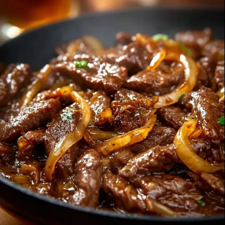Bœuf Sauté aux Oignons dans une poêle