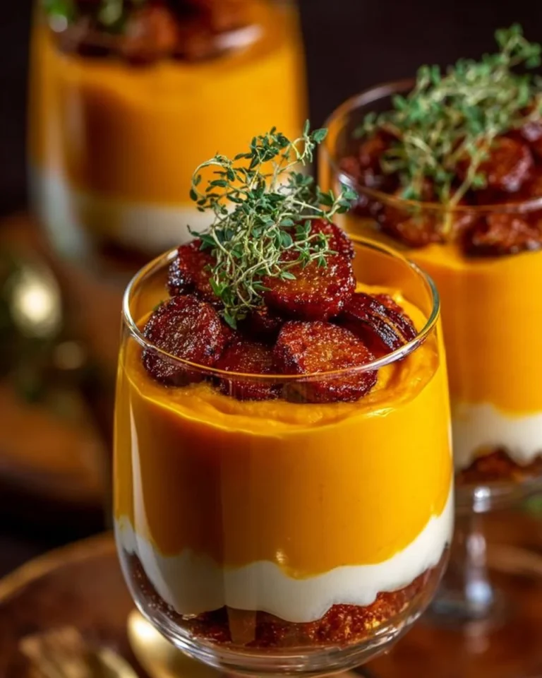 Verrine de butternut squash et chorizo garnie de crème et épices