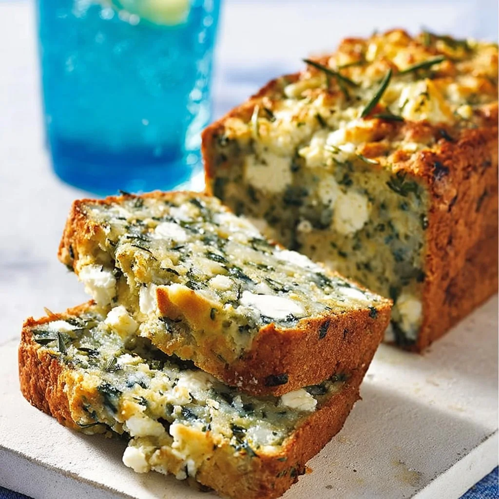 Cake salé aux épinards et à la feta, idéal pour un apéritif savoureux.