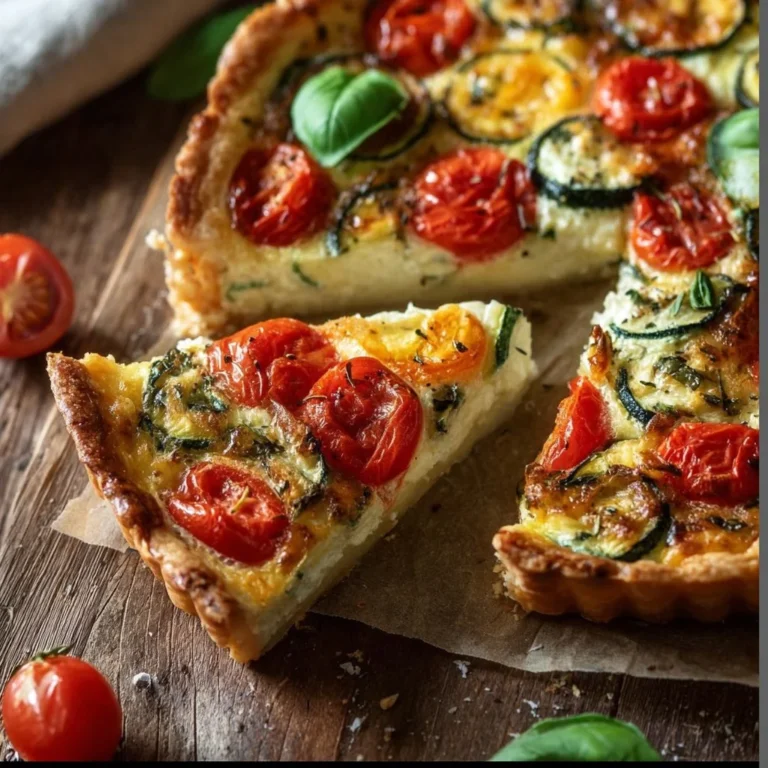 Clafoutis aux courgettes, tomates cerises et mozzarella frais et délicieux