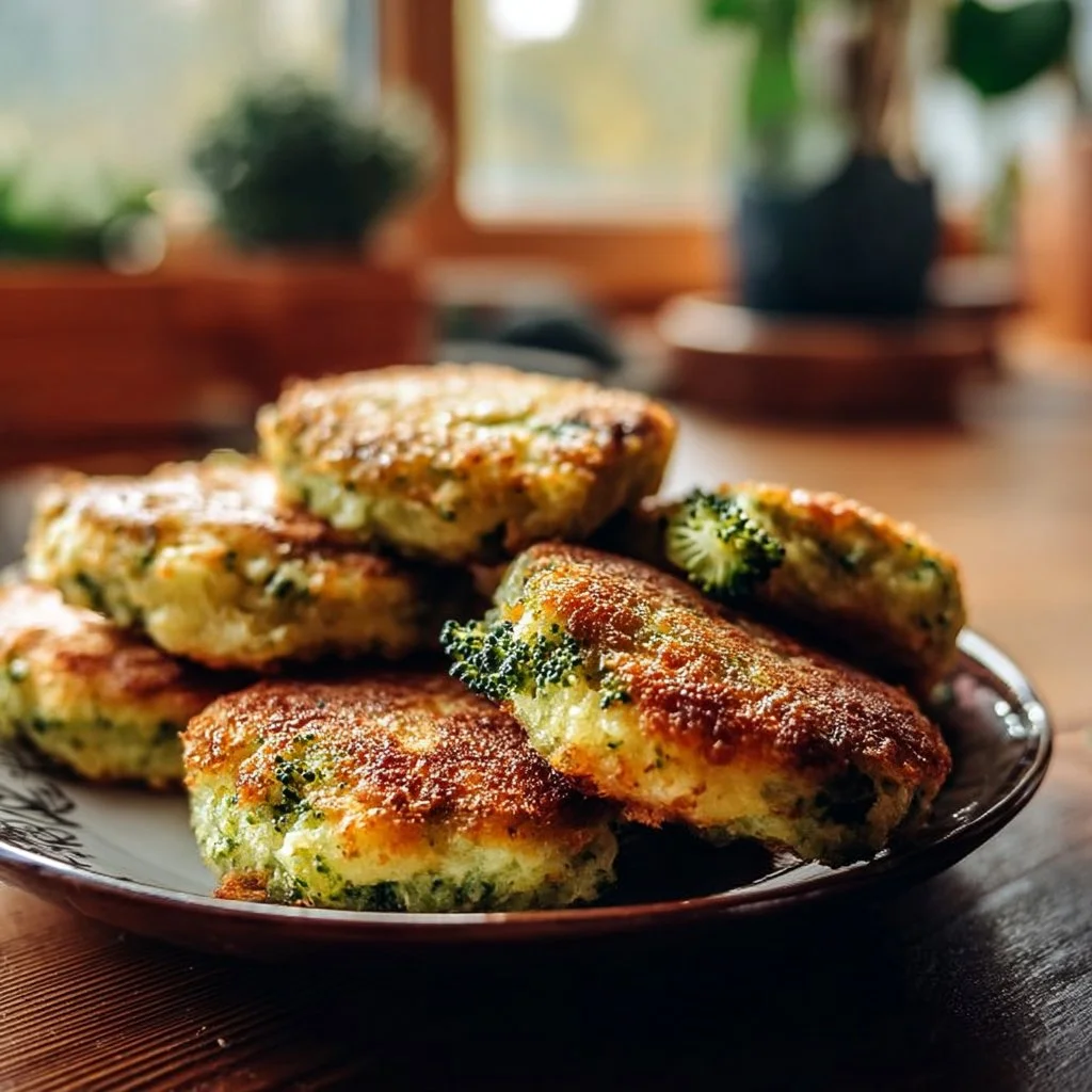 Patties de brocoli croustillants dorés sur une assiette