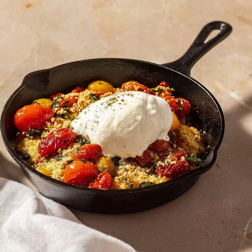 Crumble salé au parmesan avec tomates et courgettes, plat délicieux et réconfortant