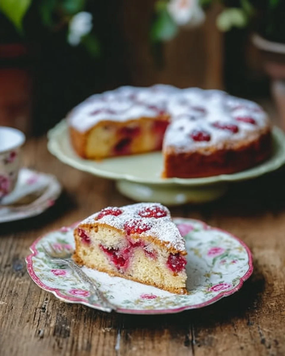 Gâteau aux framboises avec une garniture de fruits frais et crème