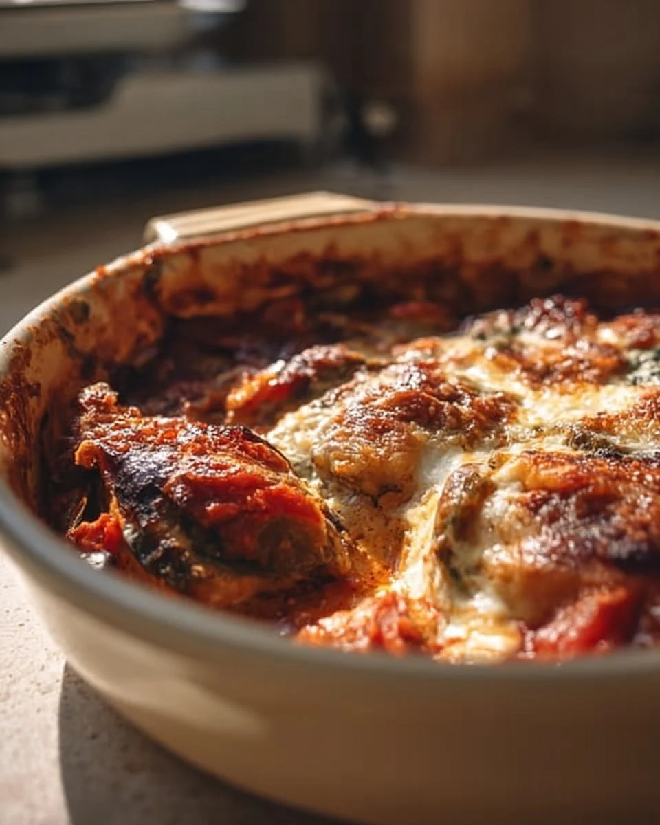 Gratin d'Aubergines doré et savoureux, prêt à être dégusté.