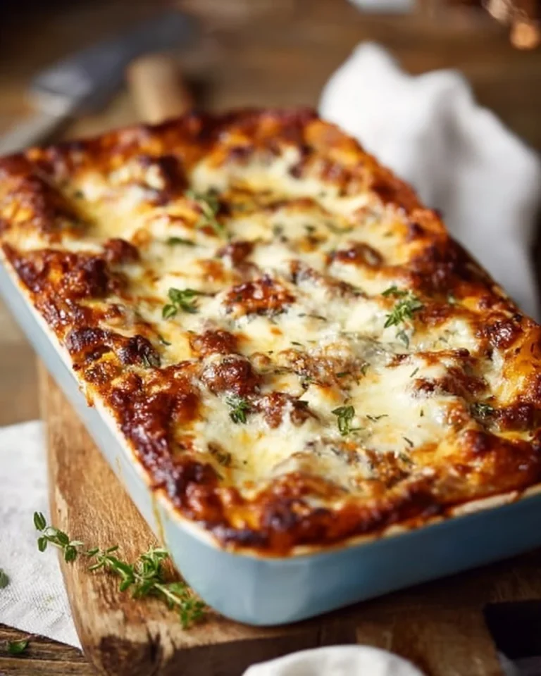 Gratin d’aubergines cuit au four, plat savoureux et réconfortant.