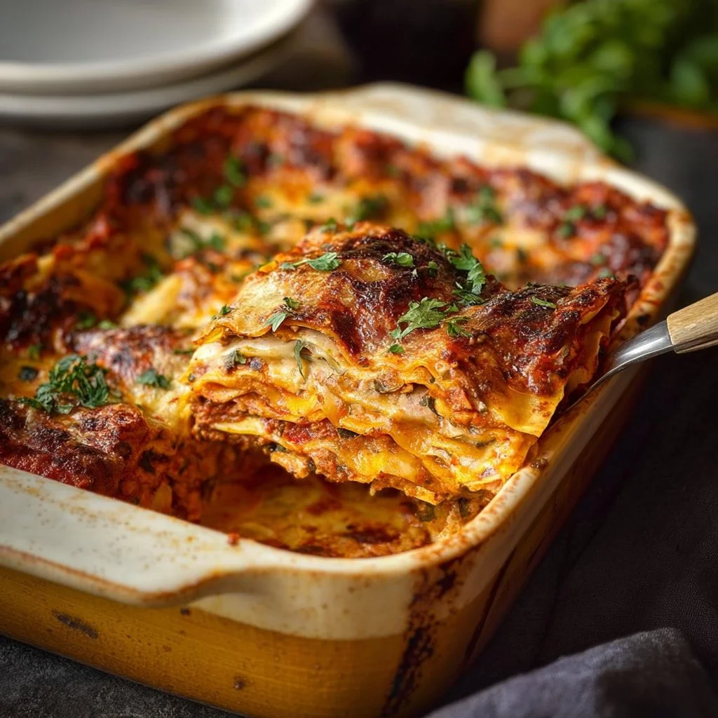 Lasagnes aux aubergines et ricotta prêtes à être servies
