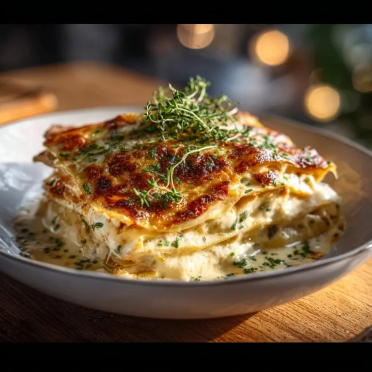 Lasagnes de poireaux crémeuses avec Boursin servies dans un plat élégant