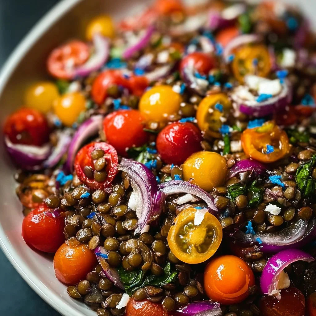 Salade de lentilles légère et délicieuse dans un bol avec légumes frais