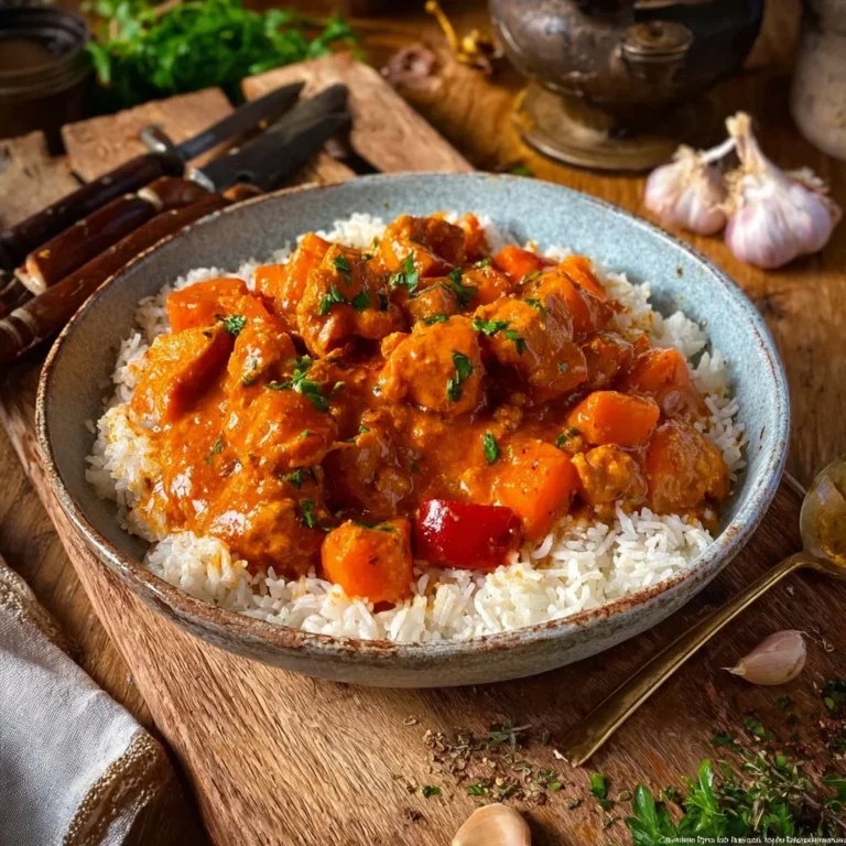 Recette de Mafé au Poulet avec sauce aux arachides et légumes.