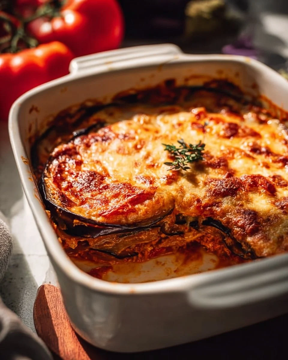 Moussaka Végétarienne délicieuse avec légumes frais et sauce crémeuse