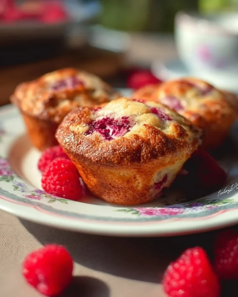 Muffins moelleux aux framboises tout juste sortis du four
