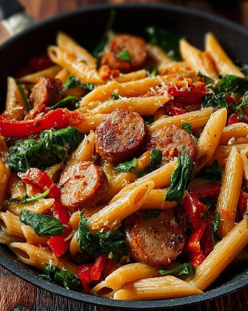 Plat de Pâtes Cajun à la Saucisse avec épices et ingrédients frais