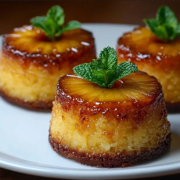 Petits moelleux ananas renversés avec mascarpone sur un plat