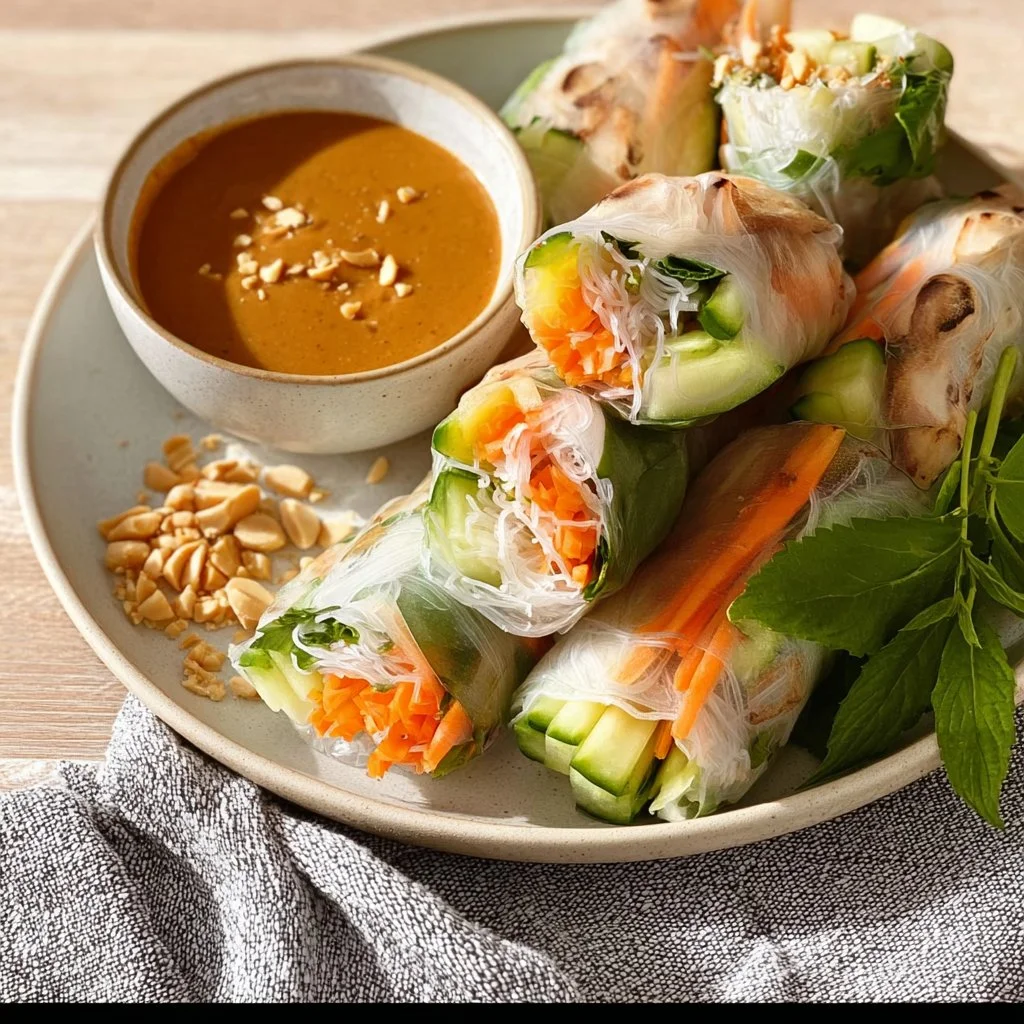 Rouleaux d'été vietnamiens au poulet garnis de légumes frais