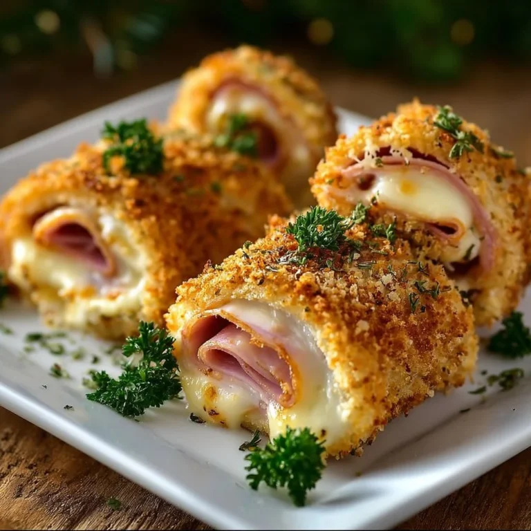 Roulés de poulet garnis, prêts à être dégustés avec une sauce délicieuse.