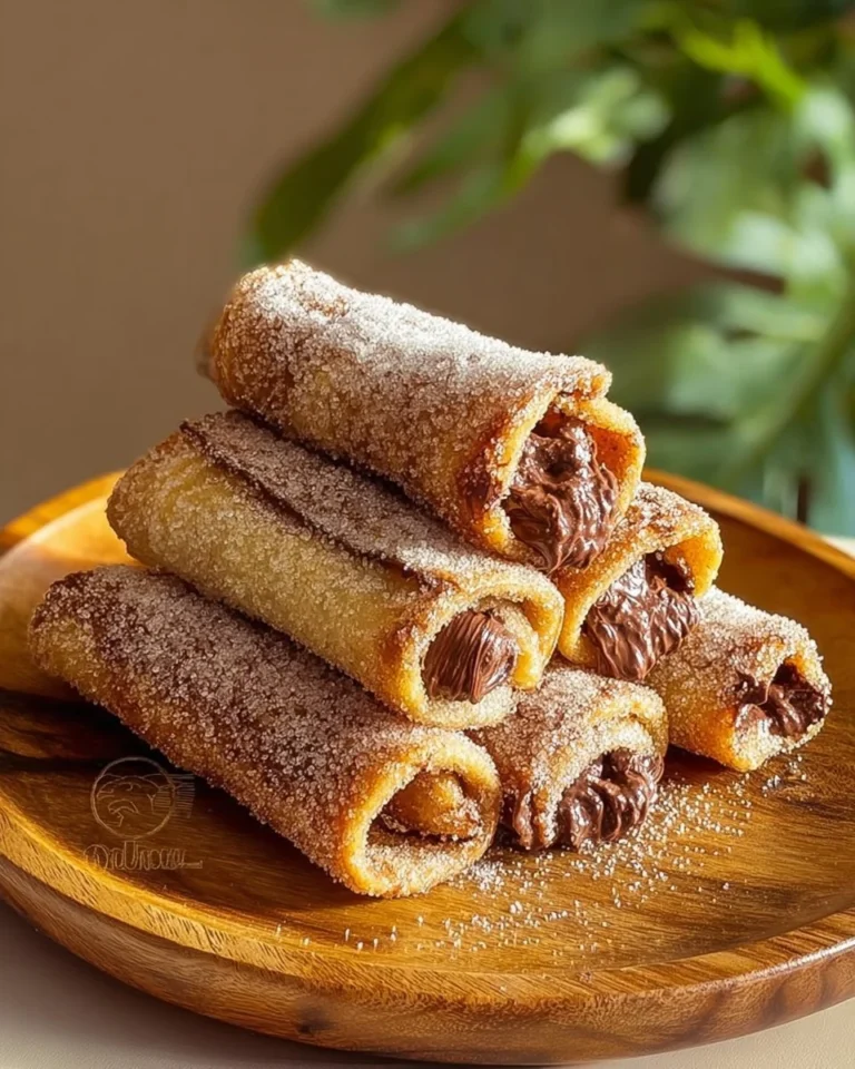 Roulés façon pain perdu servis avec une sauce sucrée sur une assiette élégante.