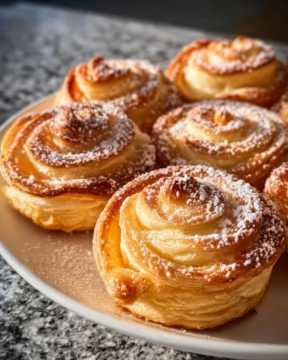 Roulés feuilletés aux pommes dorés et appétissants sur une assiette