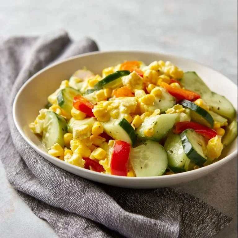 Salade de chou-fleur avec maïs et concombre, recette estivale fraîche.