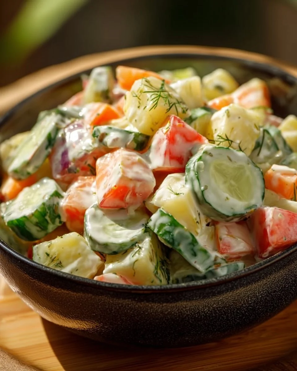 Salade de concombres rafraîchissante avec tomates et herbes