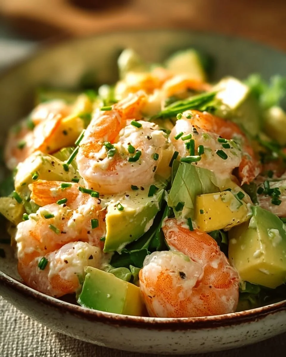 Salade de crevettes à l'avocat avec ingrédients frais et appétissants