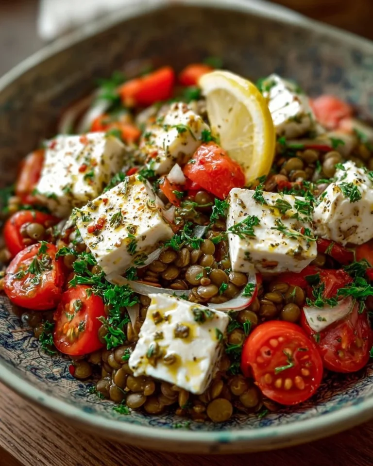 Salade de lentilles colorée avec légumes frais et vinaigrette
