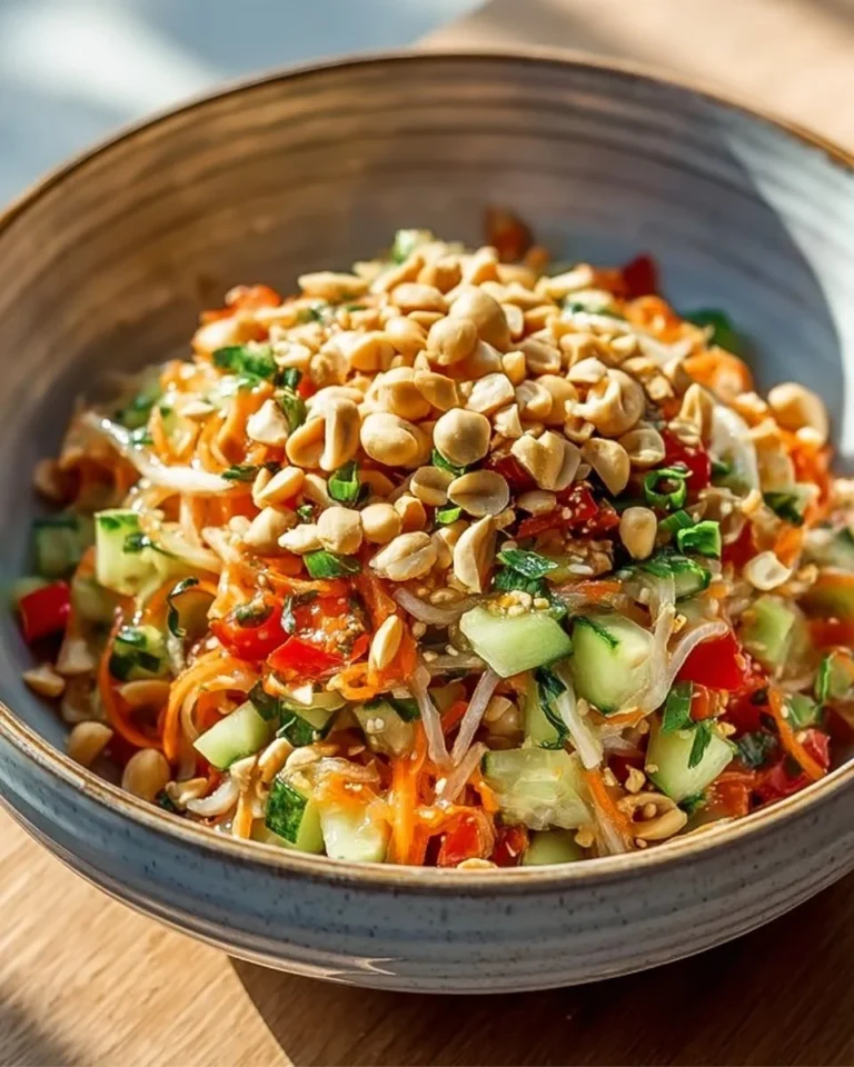 Salade de nouilles à la cacahuète servie dans un bol coloré