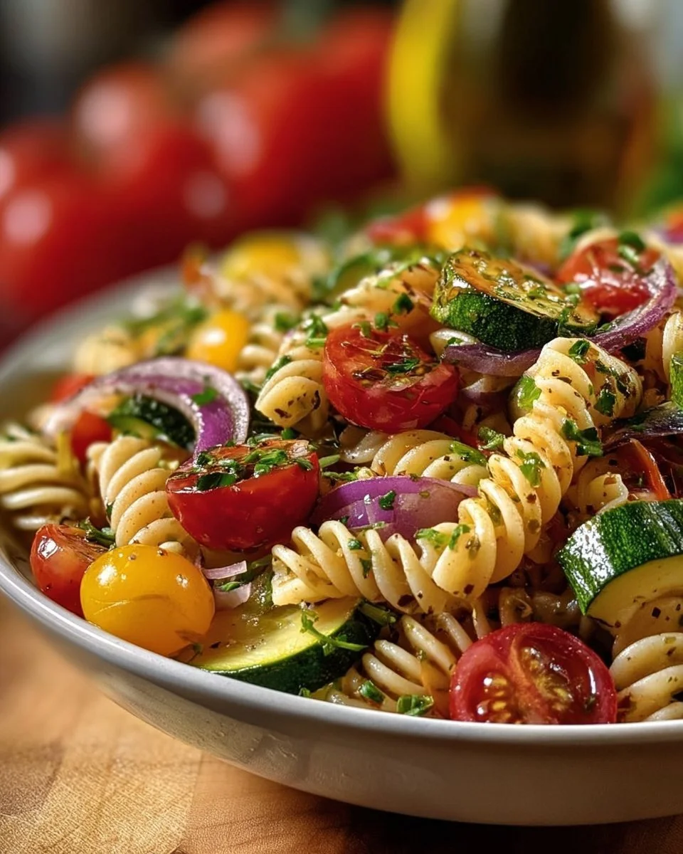 Salade de pâtes aux légumes frais colorée et appétissante