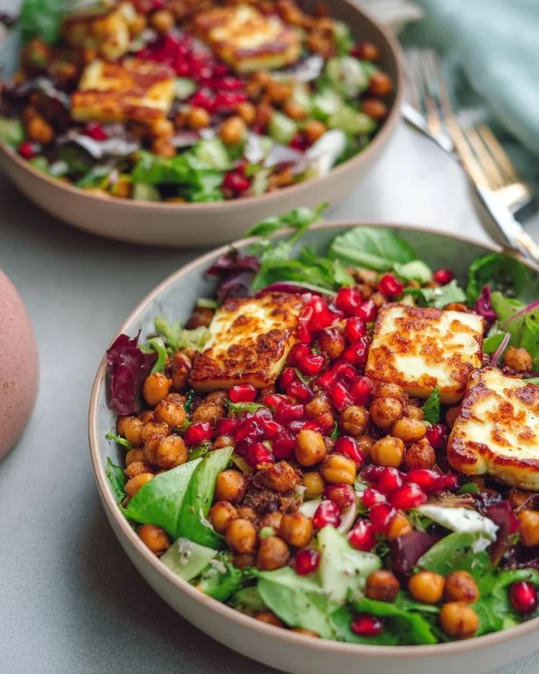 Salade de pois chiche avec halloumi et légumes frais