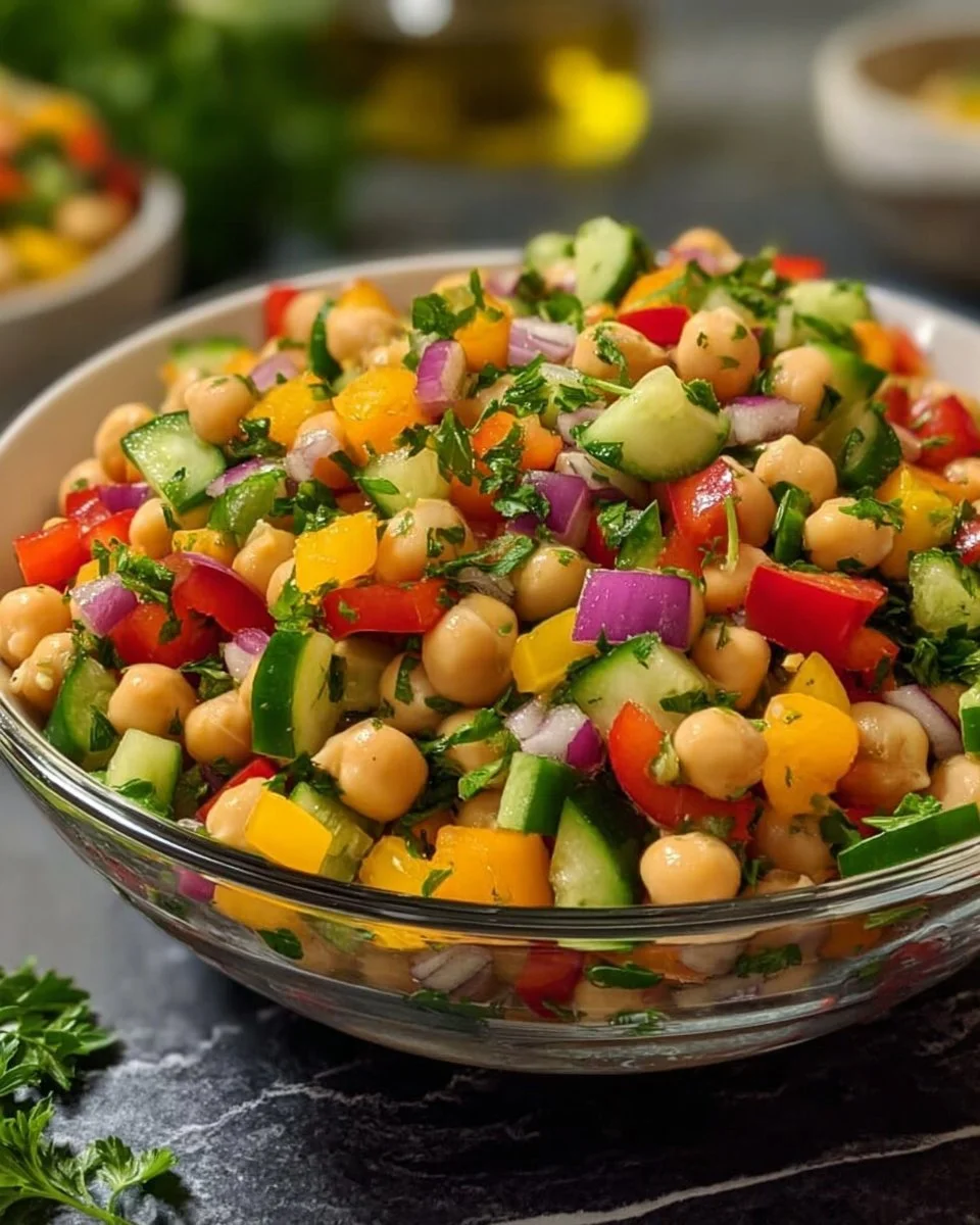 Salade de pois chiches riche en nutriments et saveurs, servie dans un bol