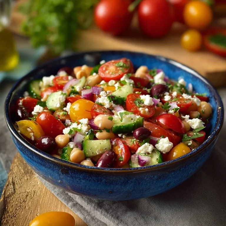 Salade de pois chiches à la grecque, pleine de saveurs et de couleurs