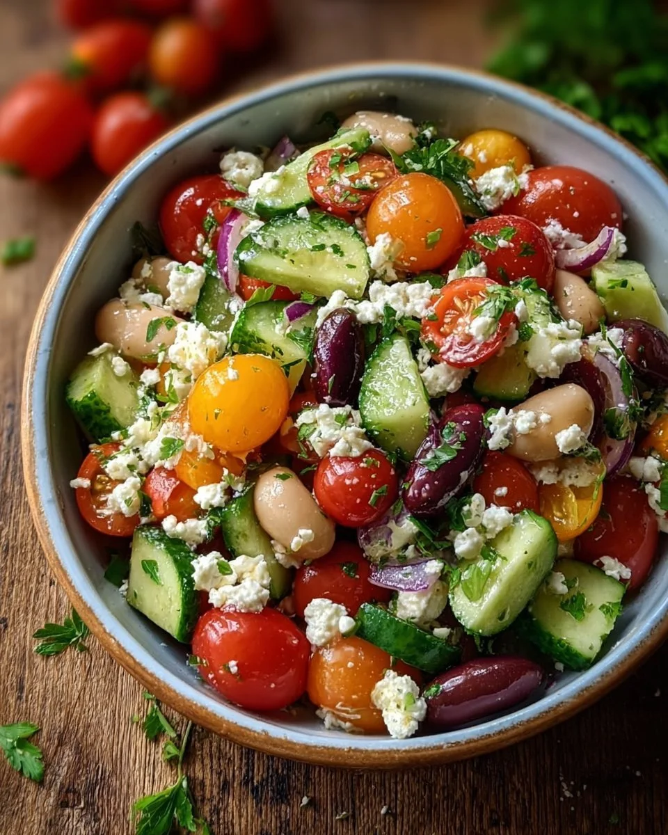 Salade de pois chiches à la grecque avec légumes frais et feta