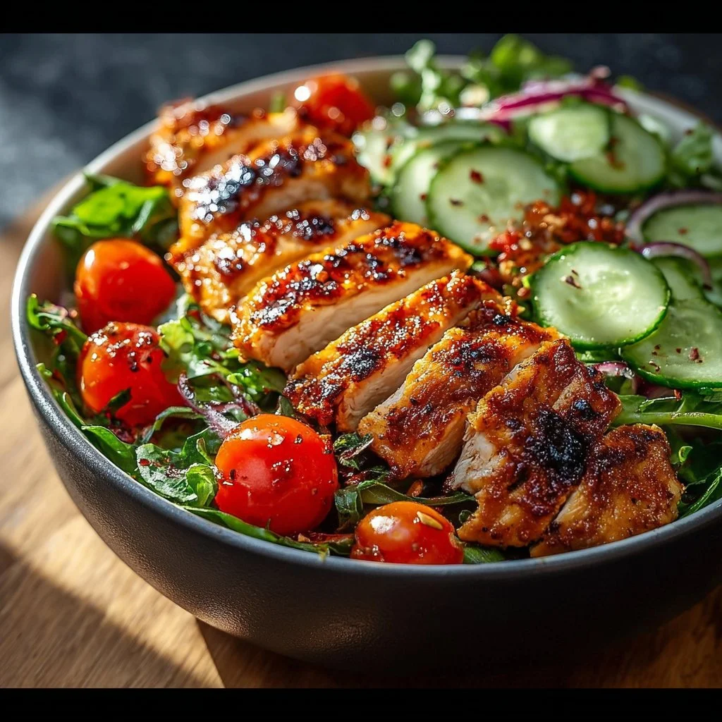 Salade de poulet Buffalo avec sauce piquante et légumes frais