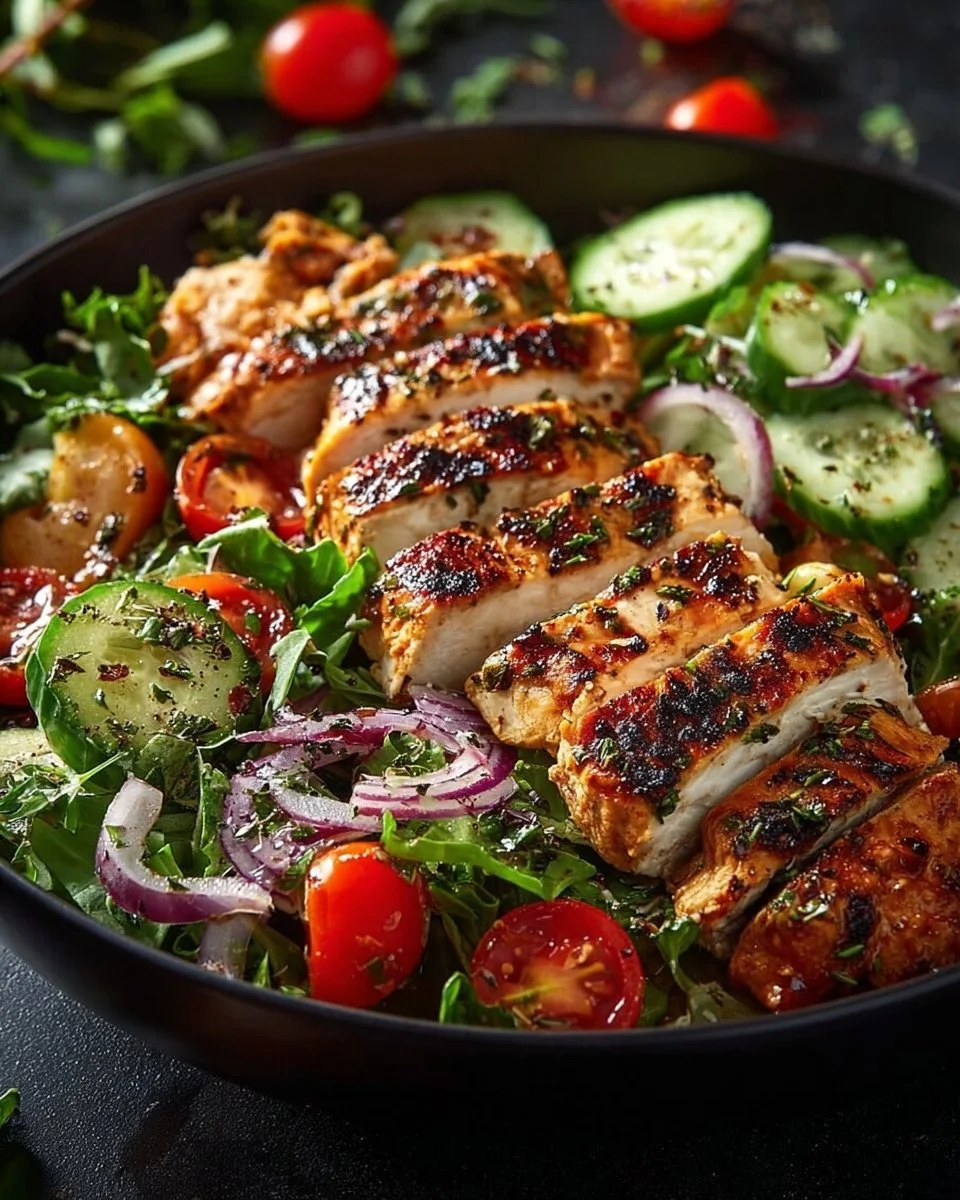 Salade de poulet Buffalo avec légumes frais et sauce piquante