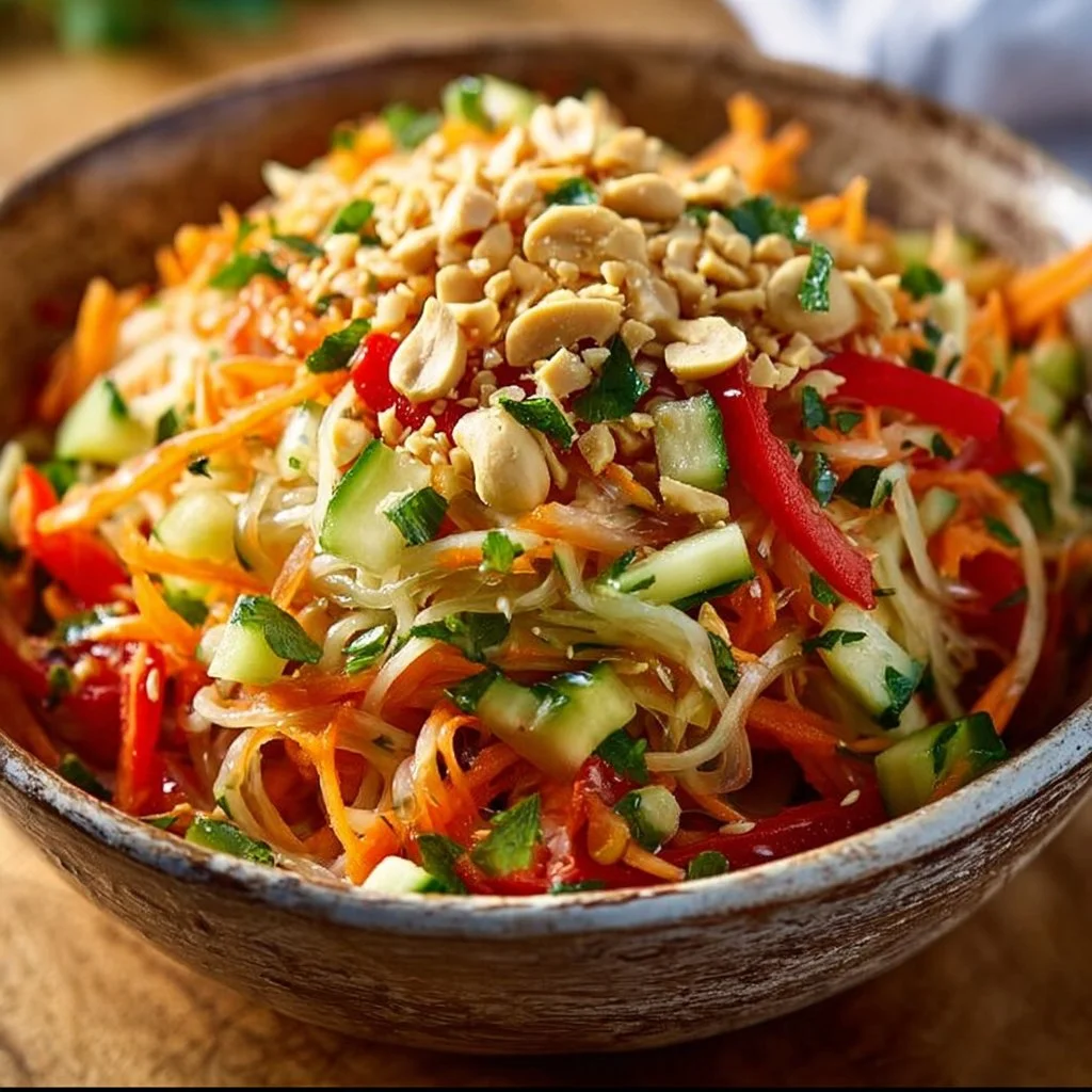 Salade Thaï Cacahuète garnie de légumes frais et sauce onctueuse
