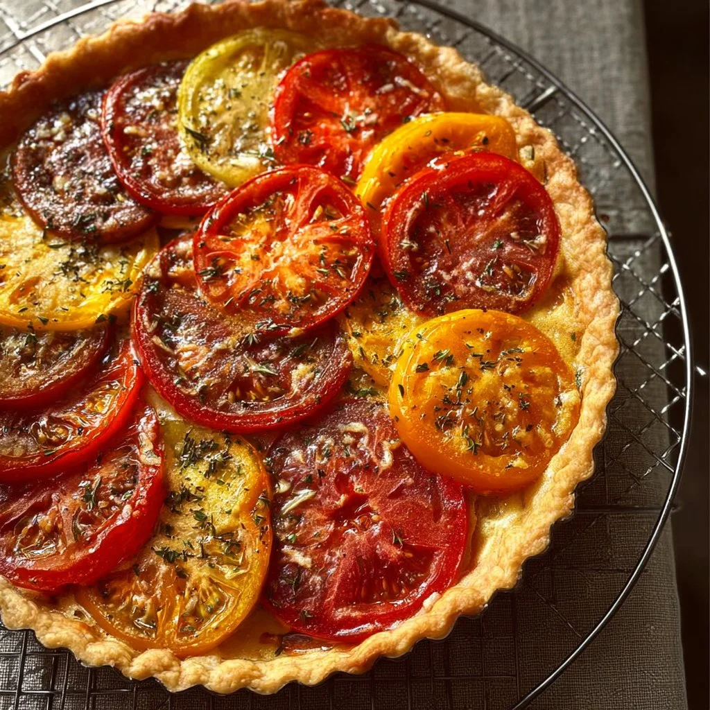 Tarte aux tomates garnie de fromage comté, recette savoureuse et estivale