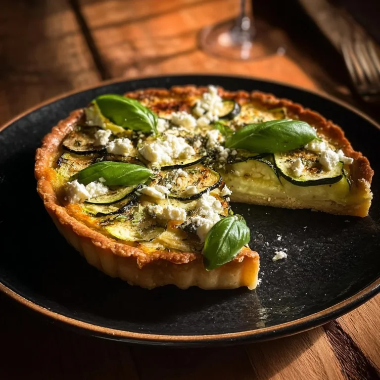 Tarte Courgette Feta fraîchement cuite avec courgettes et feta