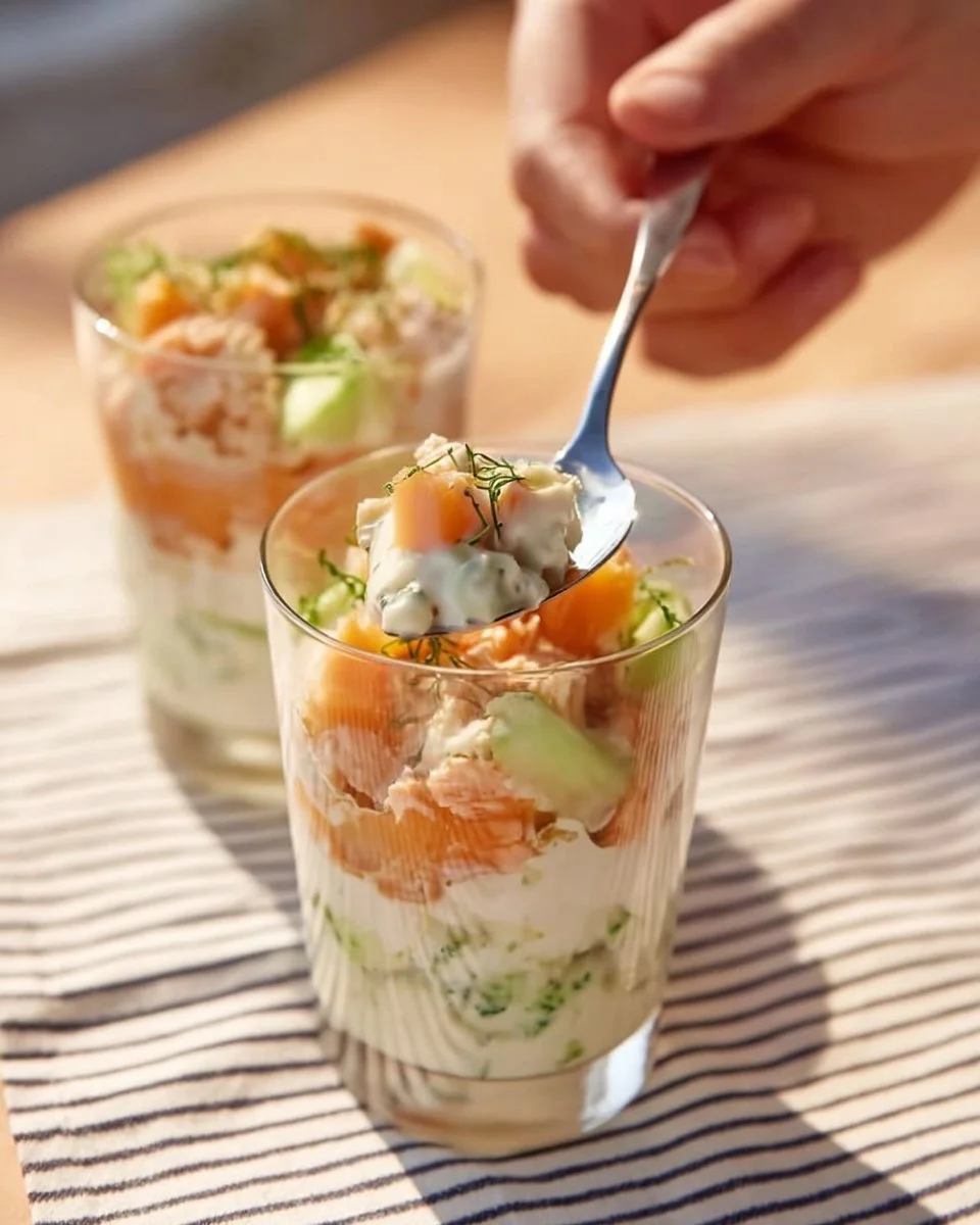 Tartinade de saumon fumé et concombre prête à être dégustée sur du pain