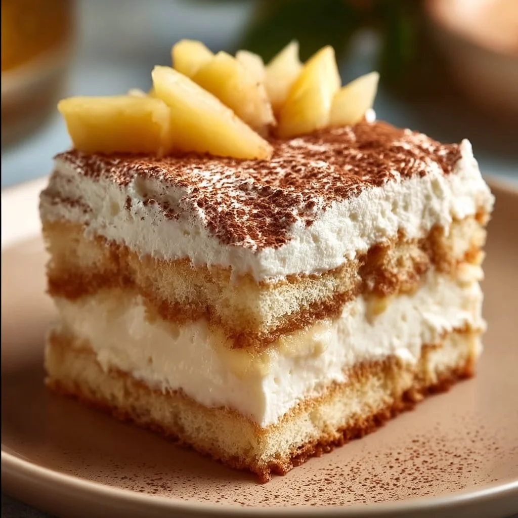 Tiramisu Coco Ananas avec noix de coco et morceaux d'ananas frais